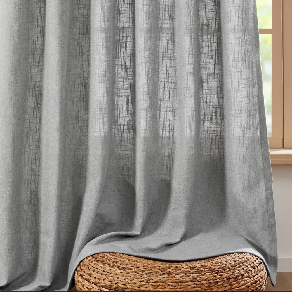 Mercer41 Sophisticated gray Curtains faux linen 4 Panels total 120 inch long - Picture 3 of 10